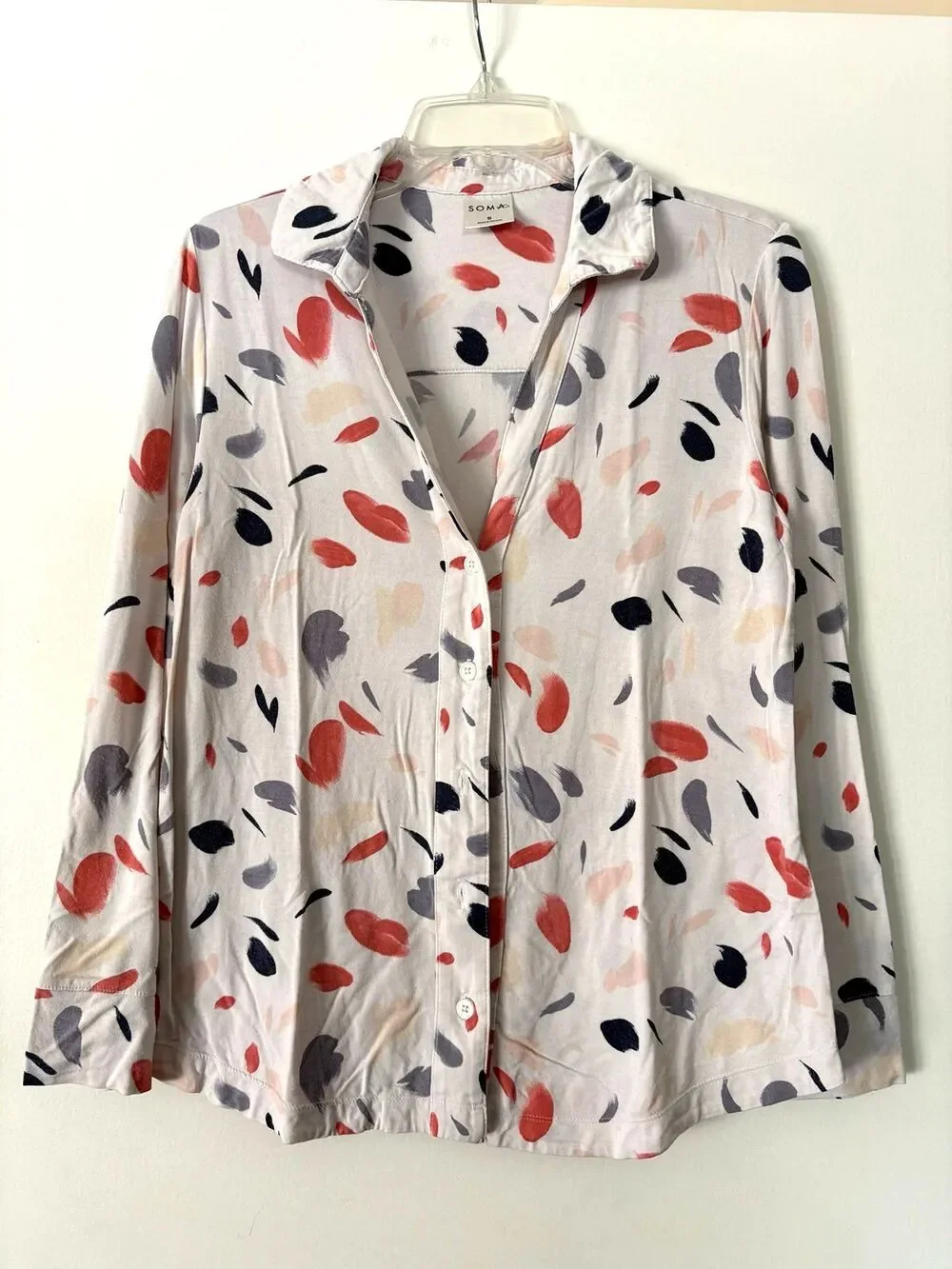 Soma Cool Nights Pajama Set S Abstract Brushstroke Rayon Lounge Pants Pocket PJs